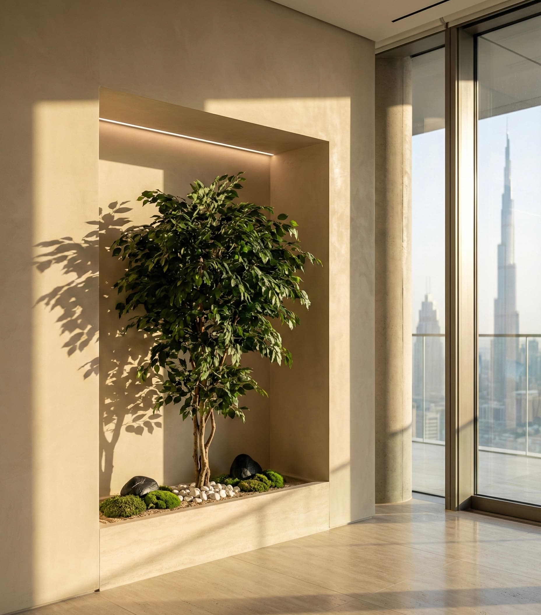 A ficus, set into the wall.